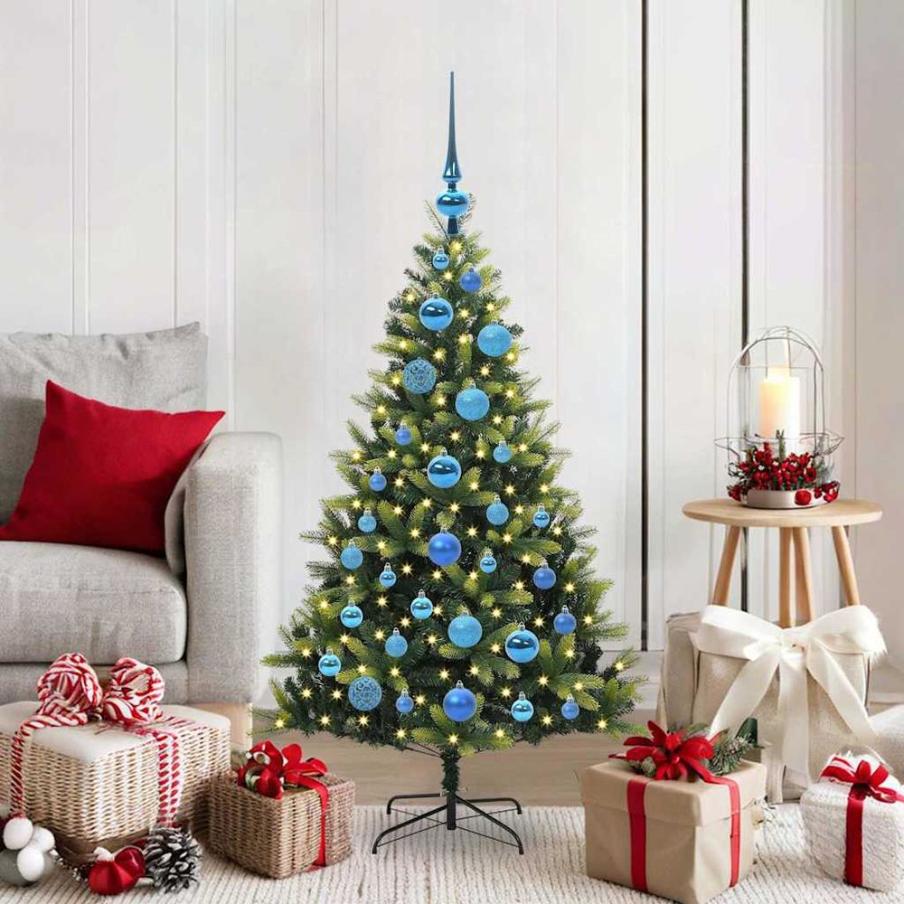 Sapin de noël artificiel 1.2m pour salon, kit lumineux 150 led et décorations
