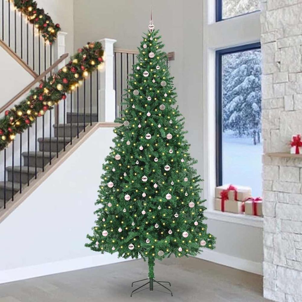 Sapin de noël géant 300 cm vert, kit décoration complet avec 300 led blanc chaud et 120 boules