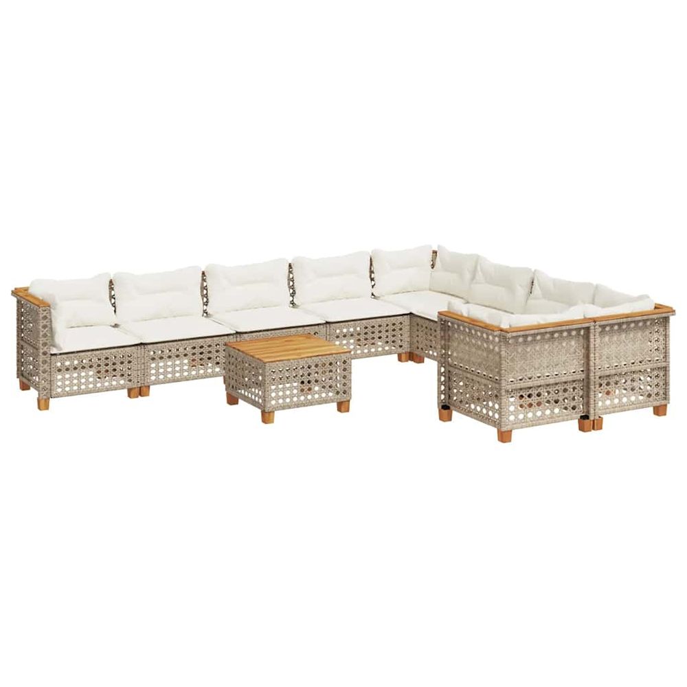 Salon de jardin avec coussins 10 pcs beige résine tressée