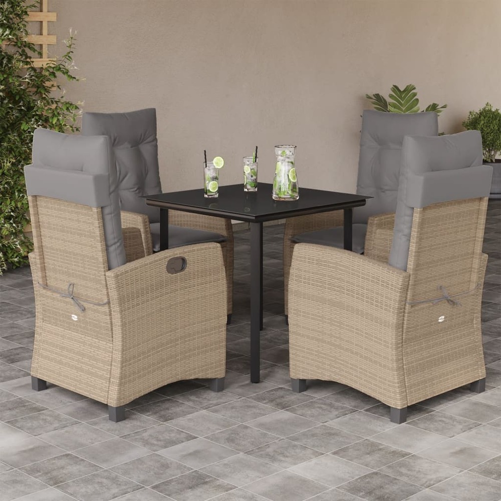 Ensemble à manger de jardin coussins 5 pcs mélange beige rotin