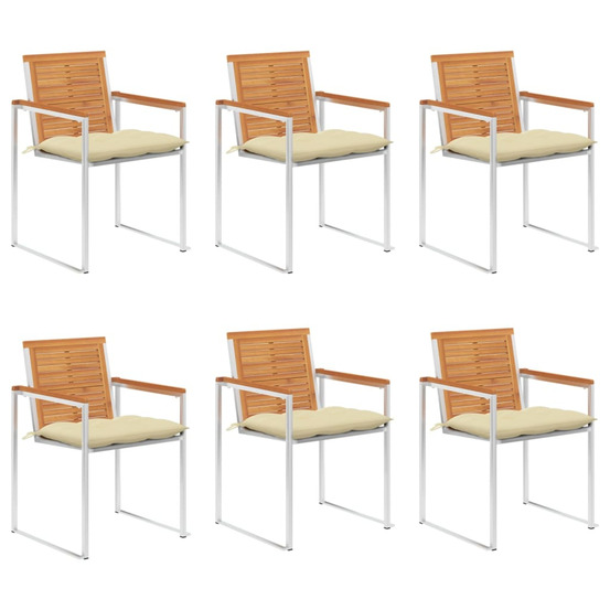 Chaises de jardin lot de 6 avec coussins bois d'acacia solide