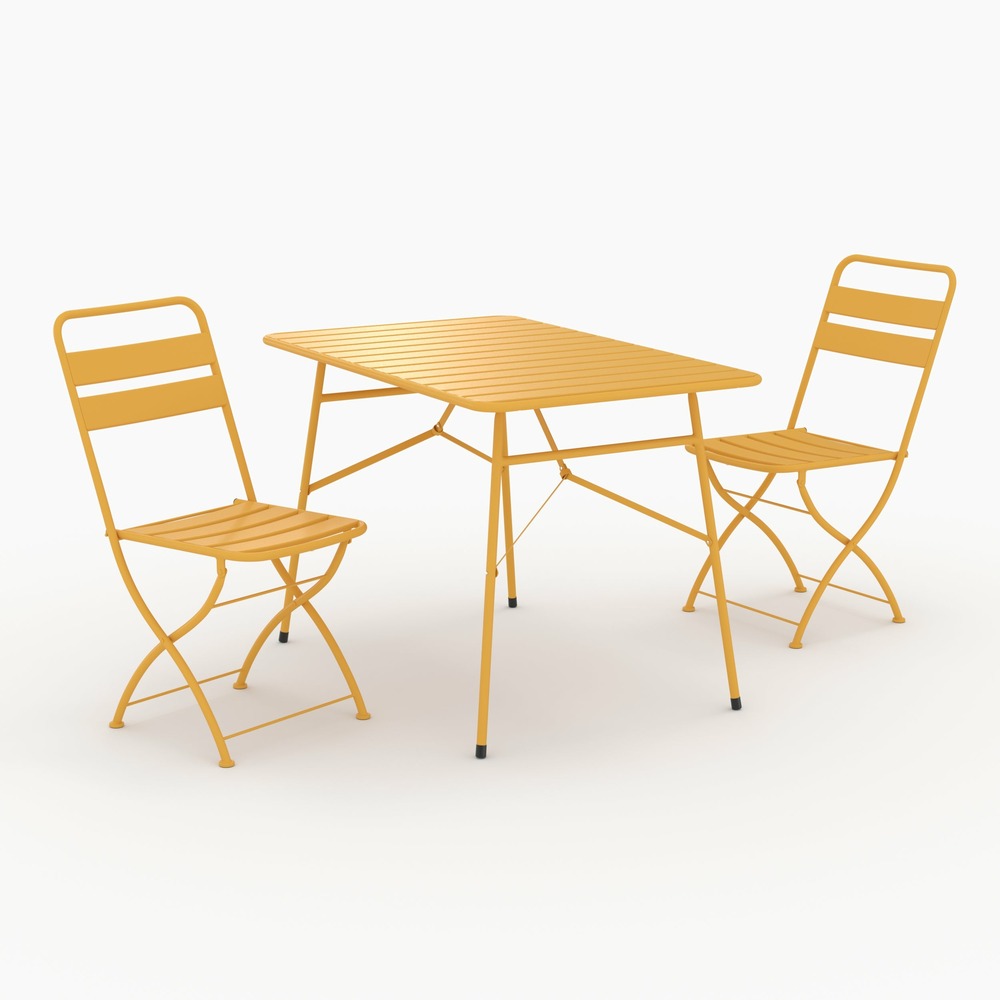Yumi-table et chaises de jardin pliantes 4 personnes en métal jaune