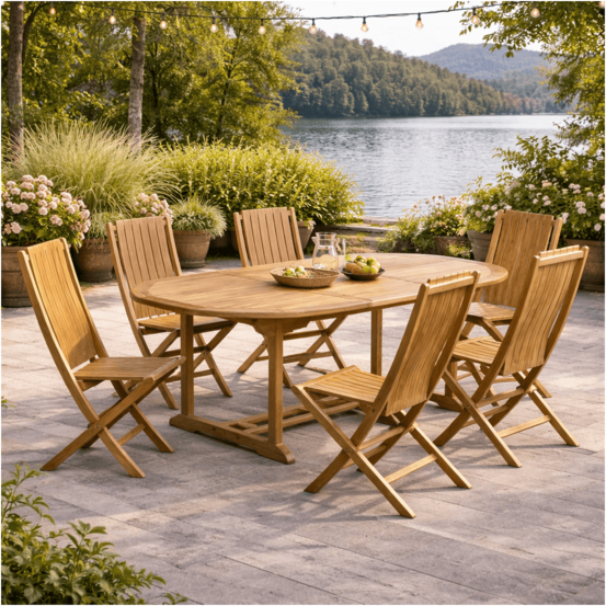 Ensemble table de jardin en teck ovale nina 160/210 et 6 chaises helza