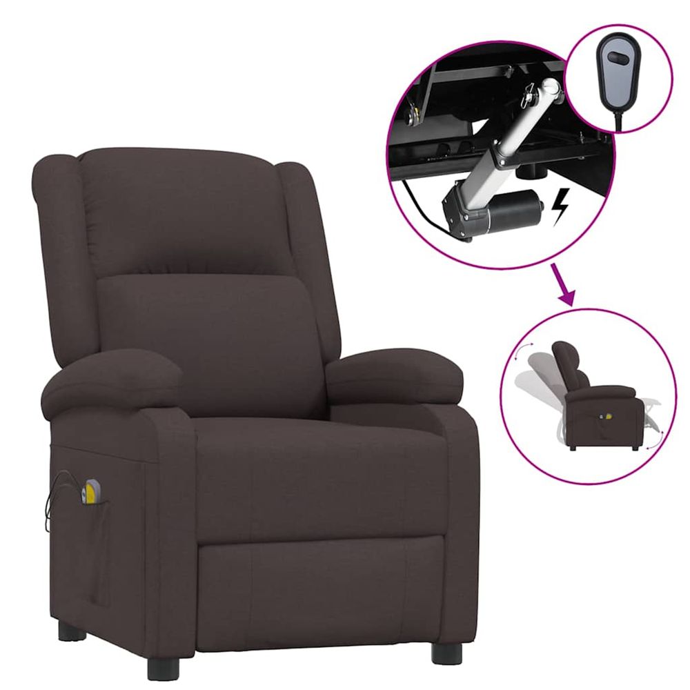 Fauteuil électrique de massage marron foncé tissu