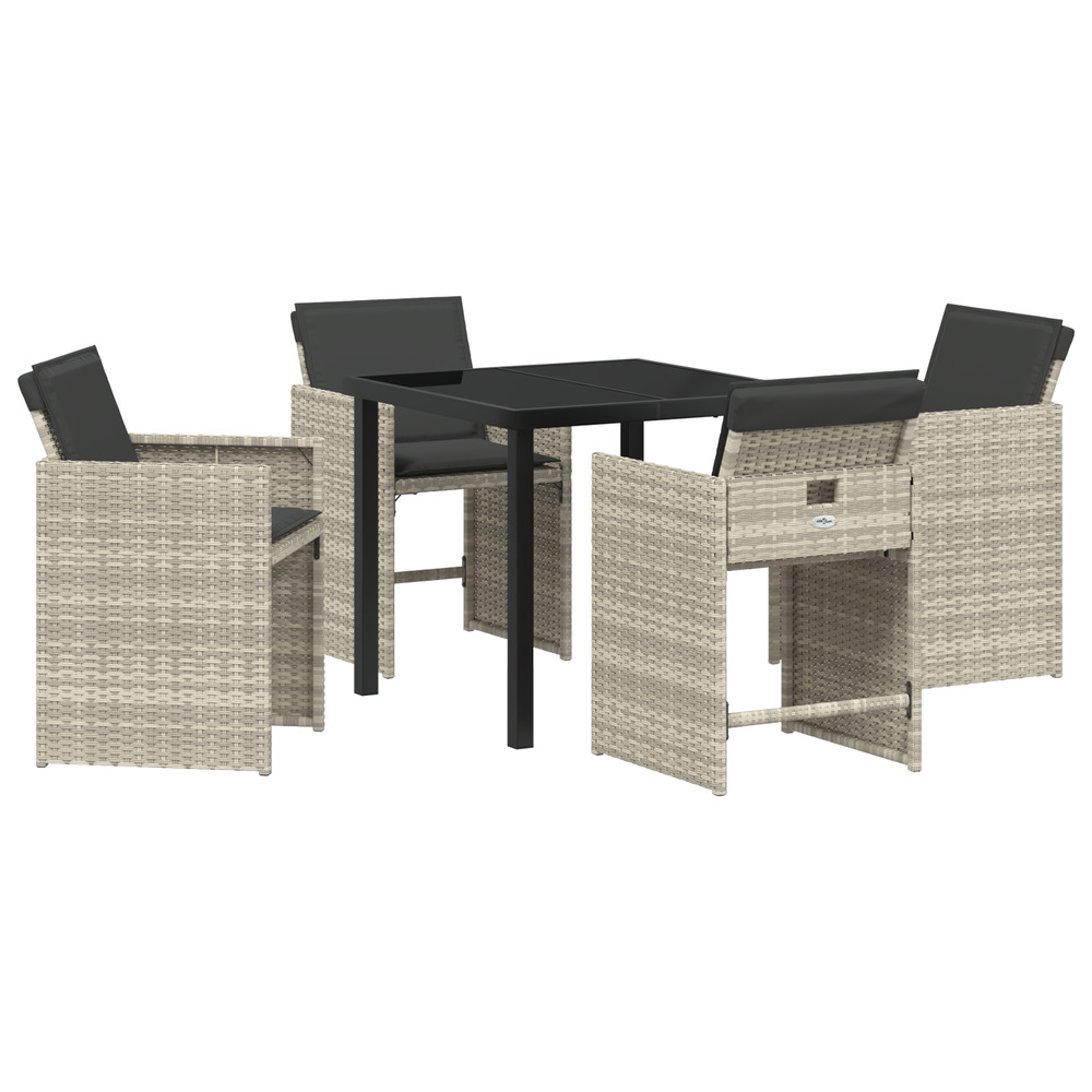 Set de salon de jardin 5 pièces avec coussins gris clair en poly rattan