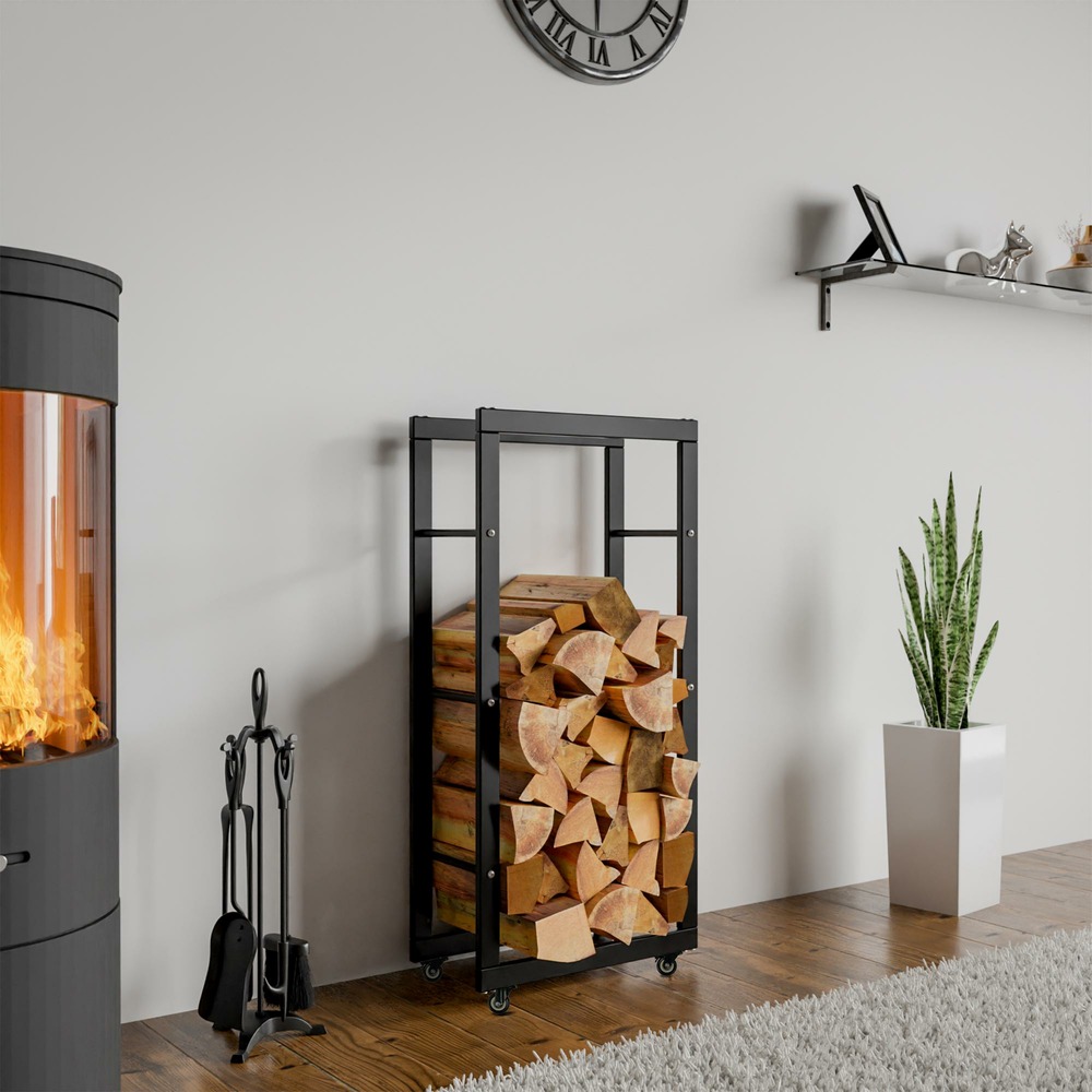 Support à bois keri avec roulettes 25x40x100