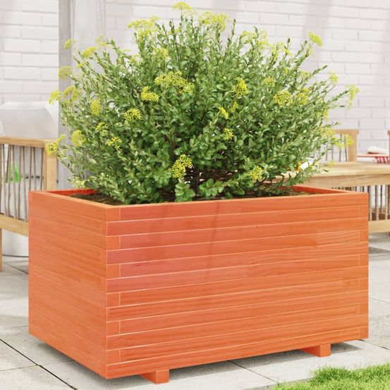 Grand bac à fleurs bois de pin massif carré potager marron 90x60cm