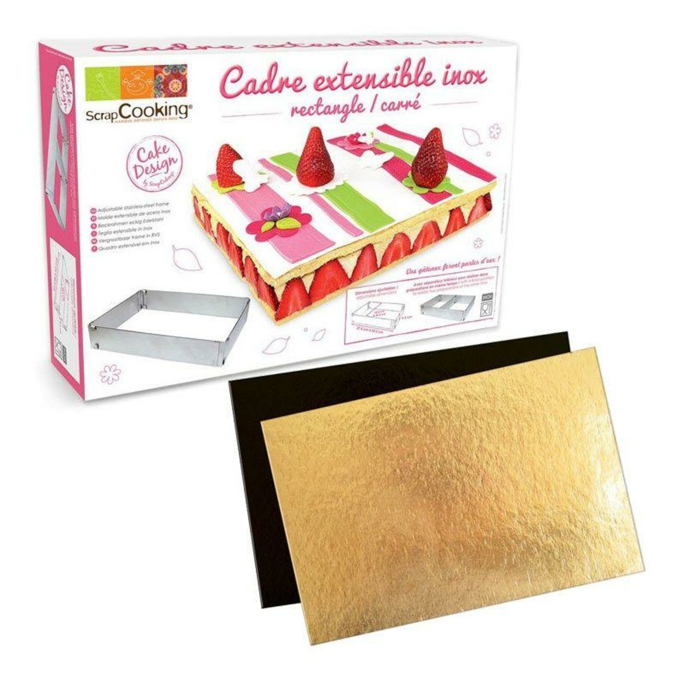 Cadre à pâtisserie extensible rectangle + 5 supports à gâteau