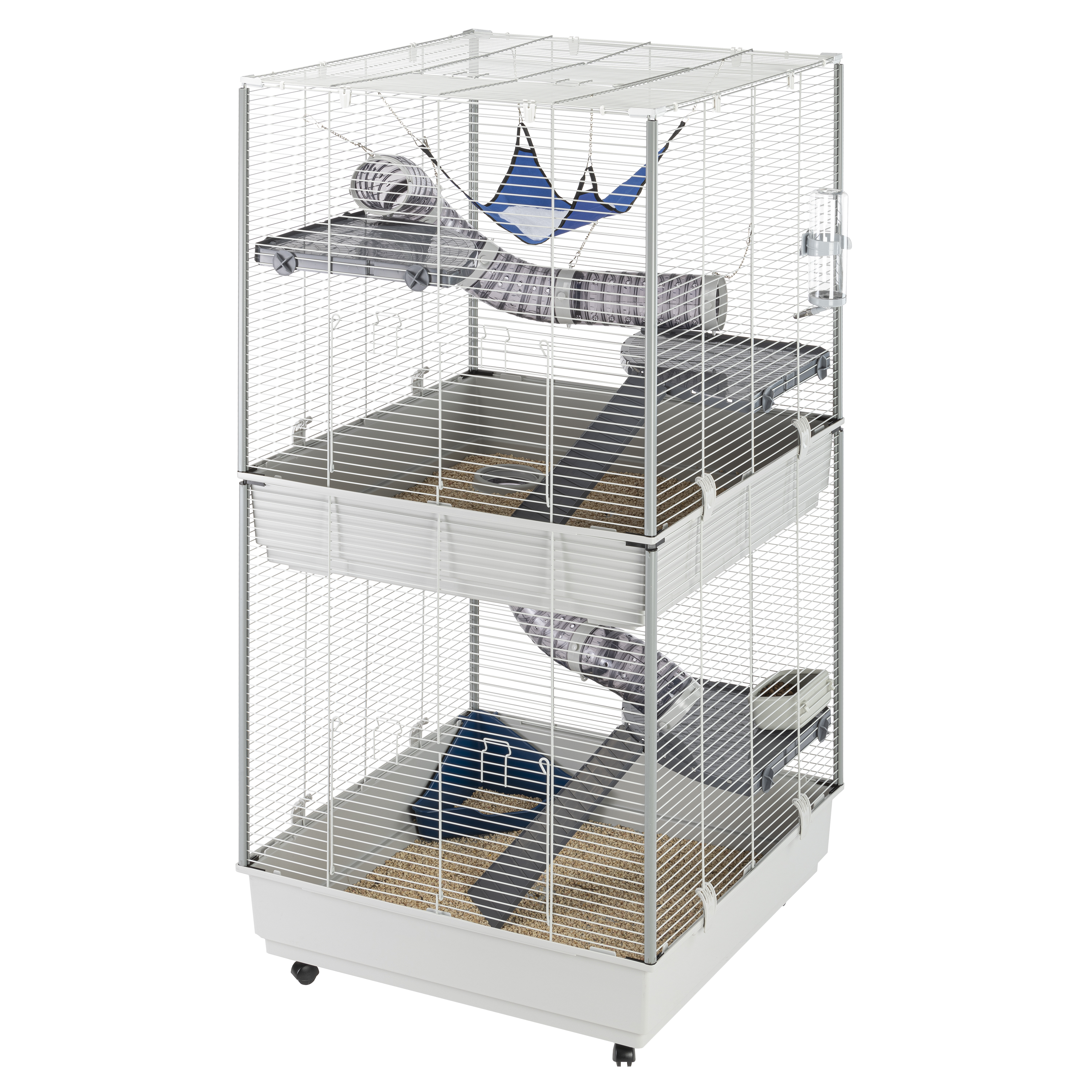 Ferplast cage pour fûrets furet tower, structure verticale sur plusieurs étages, roues et accessoires inclus, métal vernis gris et