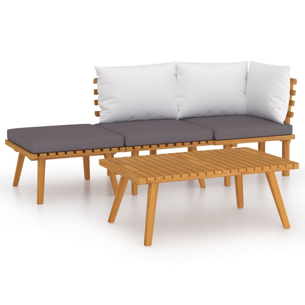 Salon de jardin 4 pcs avec coussins bois d'acacia solide