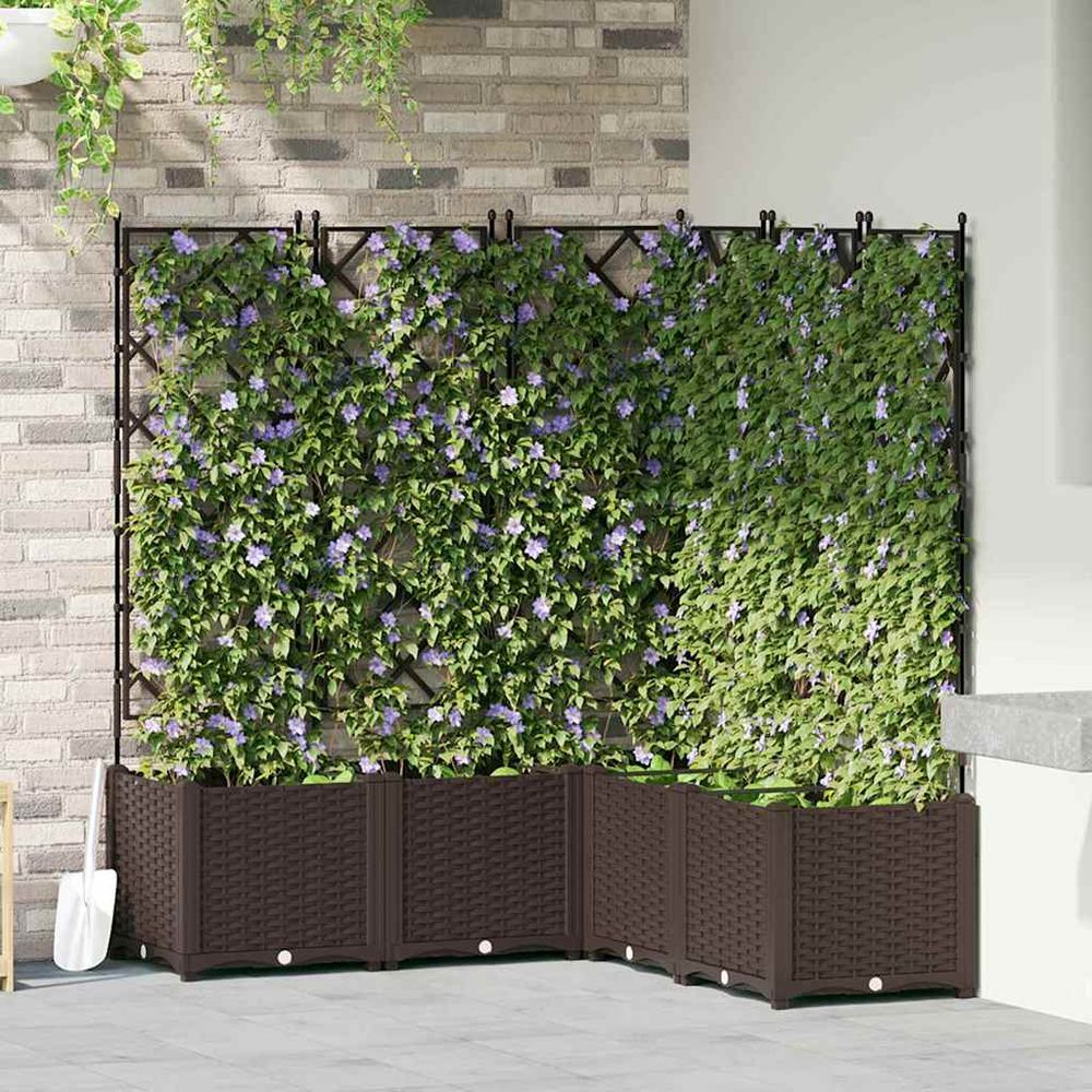 Lot de 5 bacs à fleurs treillis haut modulable pp marron 120x120x143 cm