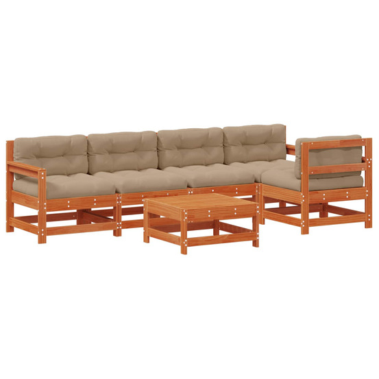 Ensemble de salon de jardin 6 pcs brun ciré pin massif