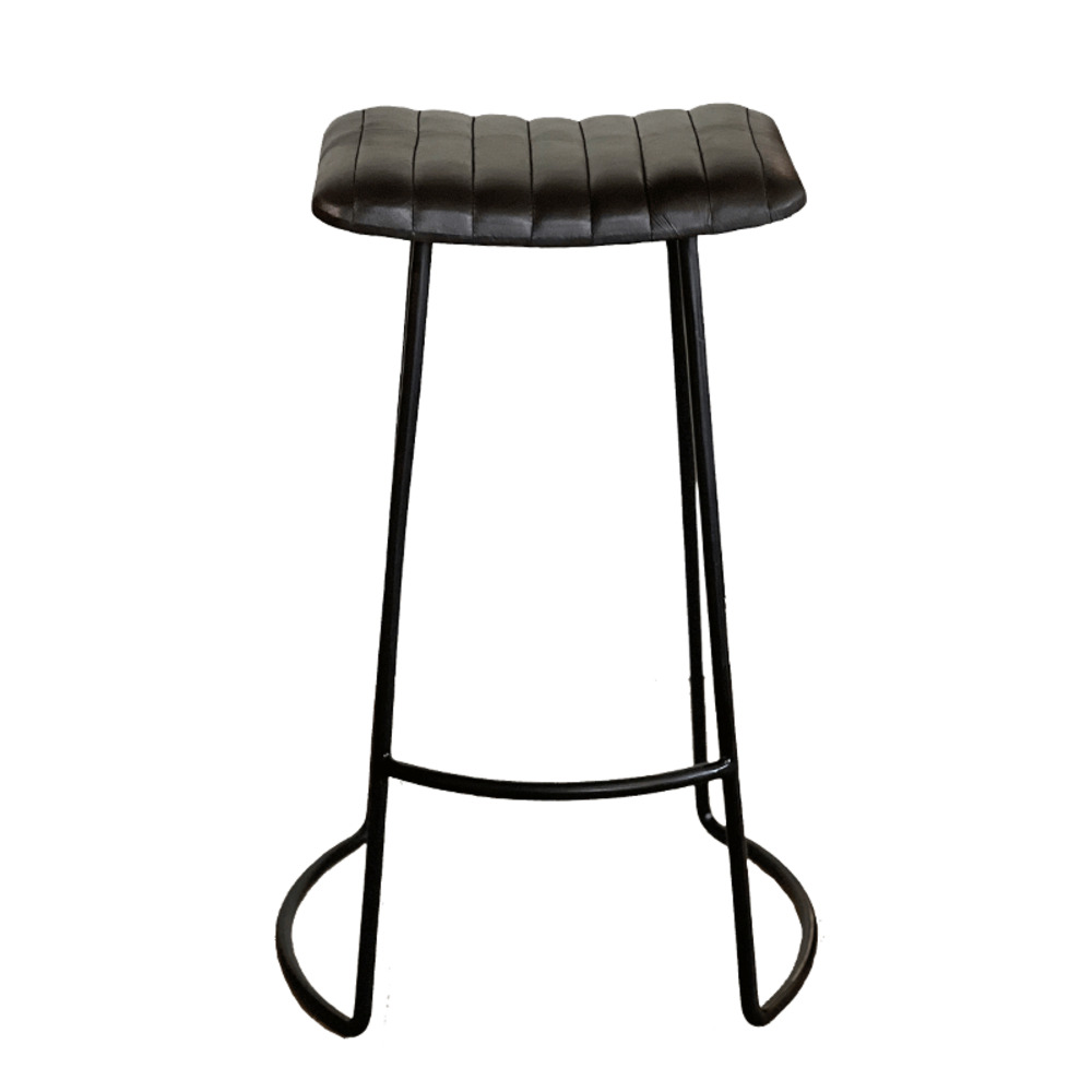 Tabouret en cuir avec pieds fer 50x43x76cm