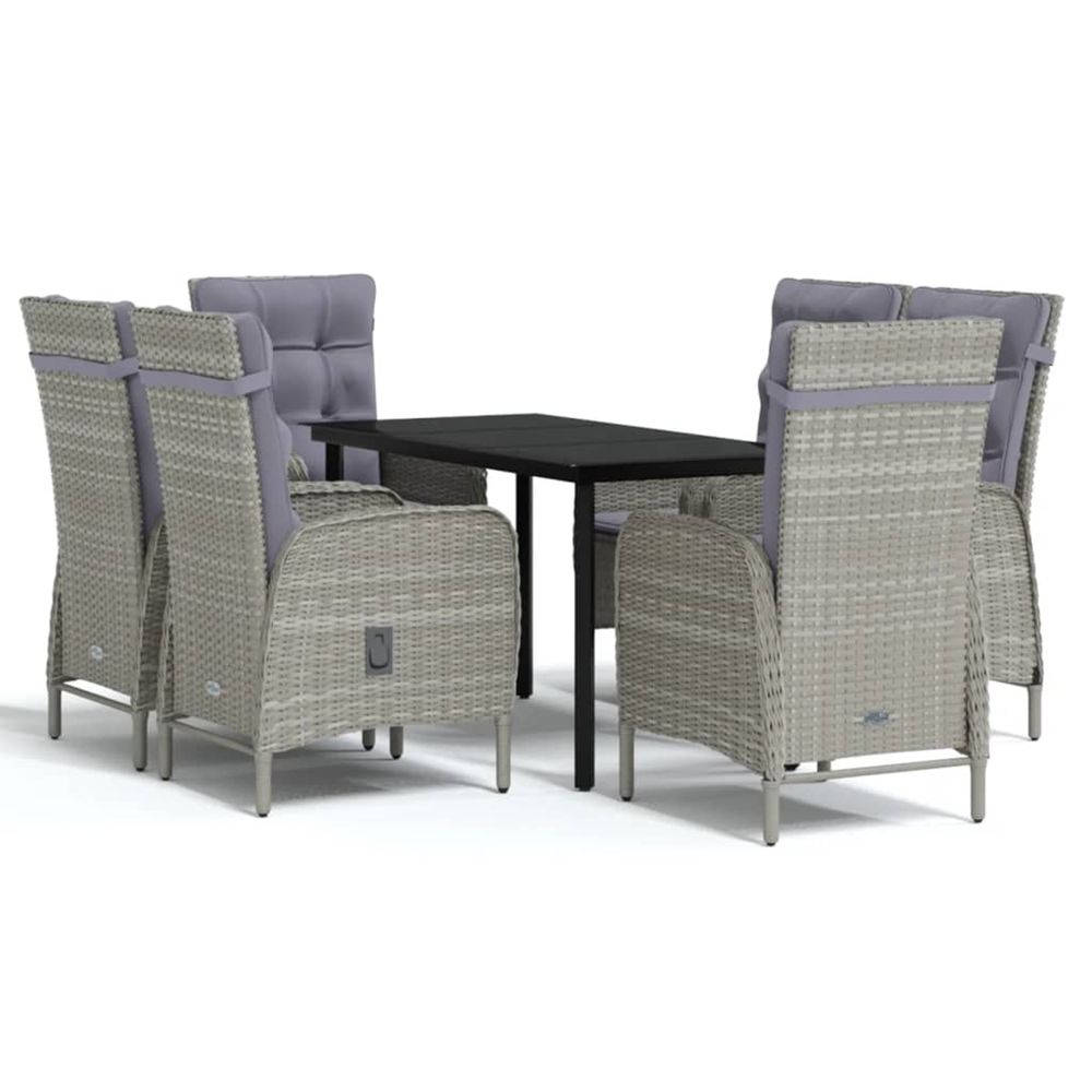 Ensemble à manger de jardin coussins 7pcs gris et noir