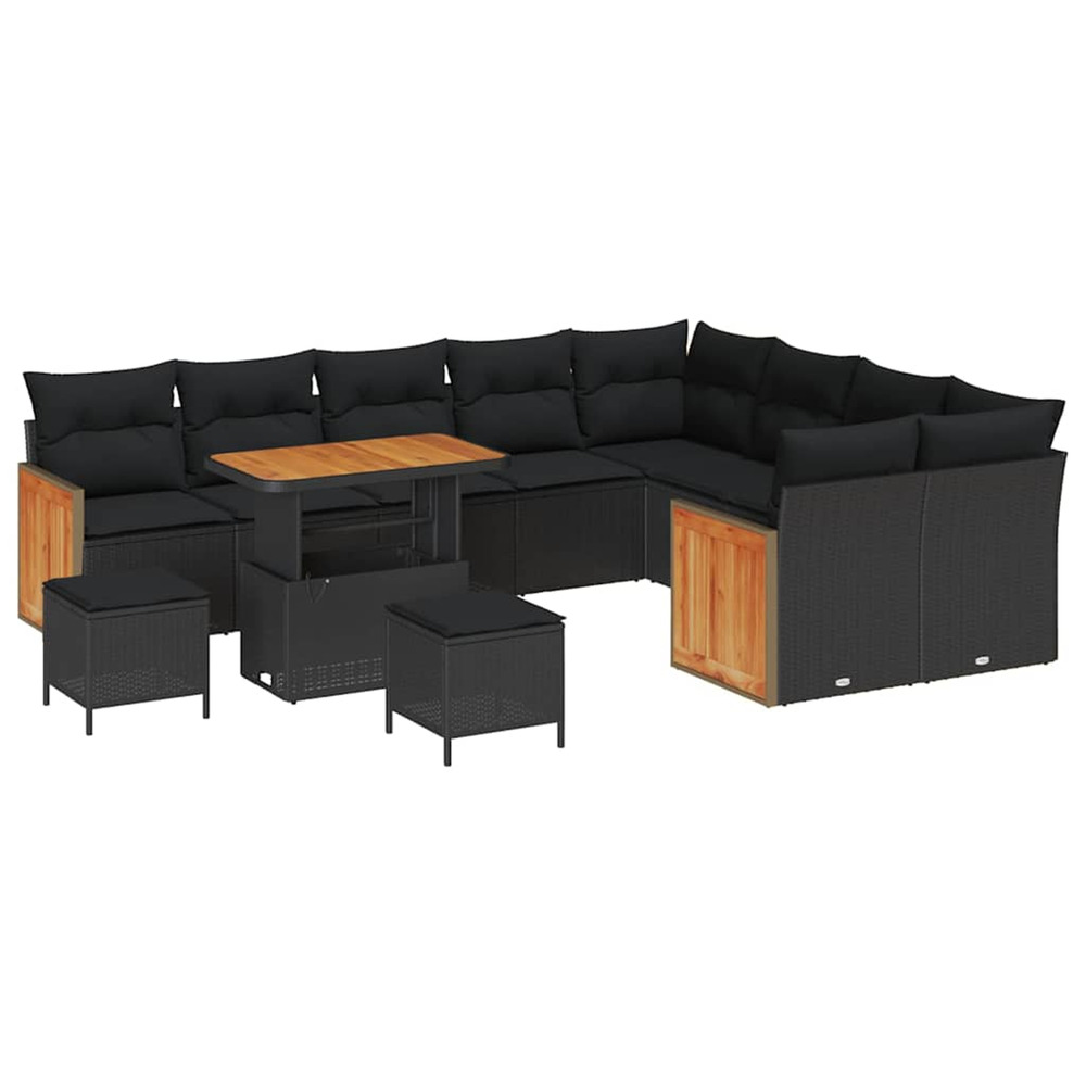 Ensemble de canapé de jardin 12 pcs noir 90 x 55 x 71 cm