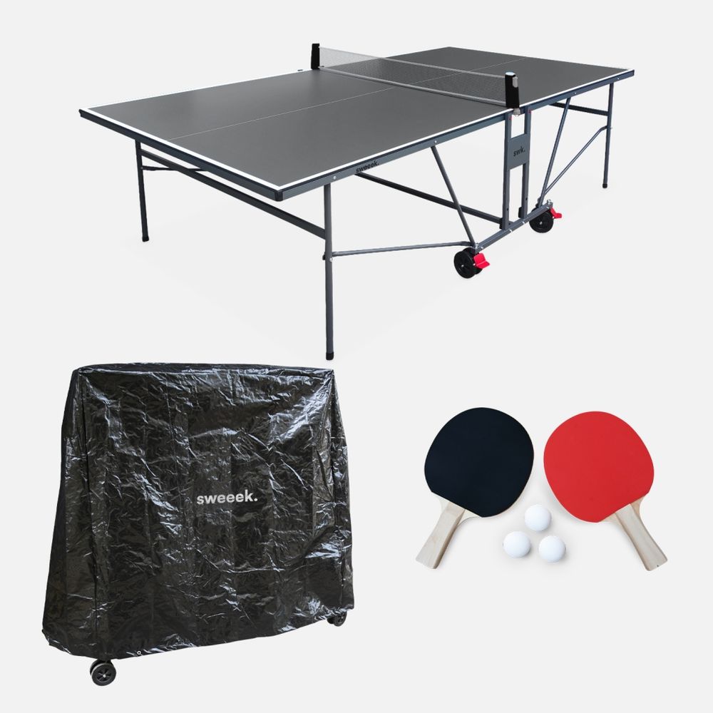 Table de ping pong indoor, avec 2 raquettes et 3 balles, utilisation intérieure + housse en pvc