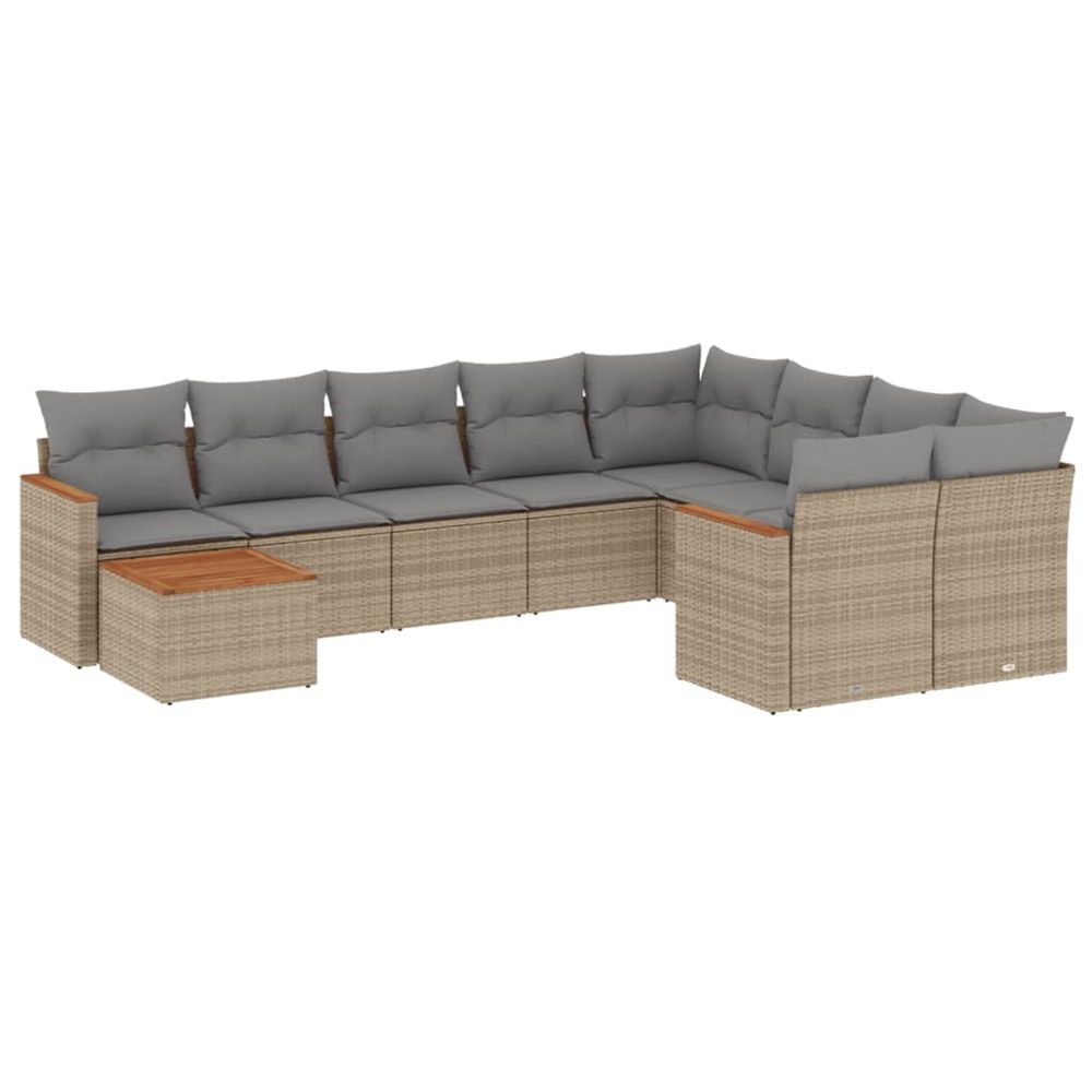 Salon de jardin et coussins 10 pcs mélange beige résine tressée