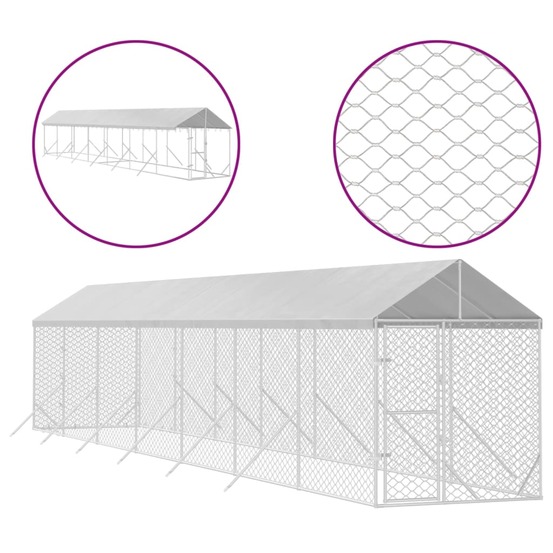 Chenil d'extérieur pour chiens avec toit argenté 2x14x2,5 m