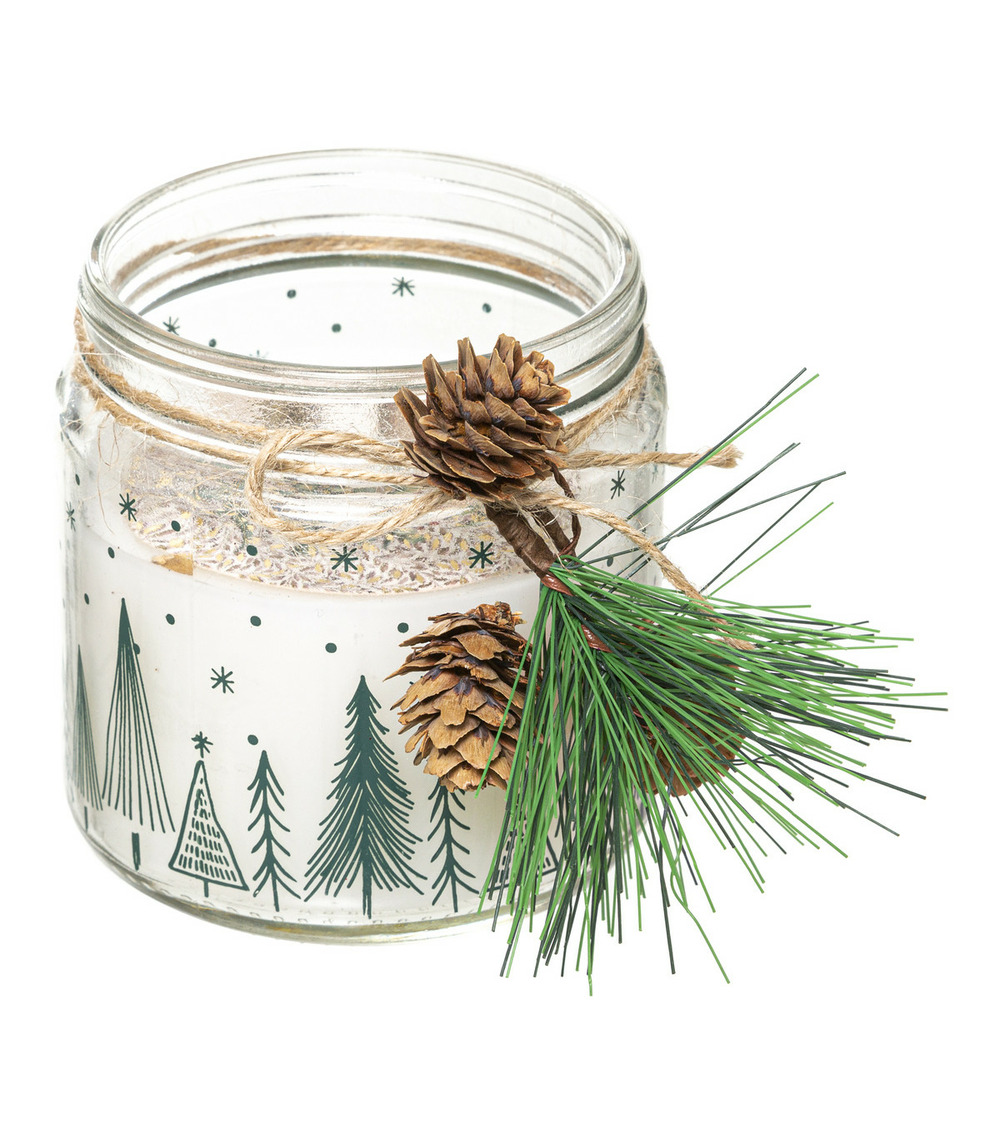 Bougie parfumée pot en verre imprimé avec déco 315 g
