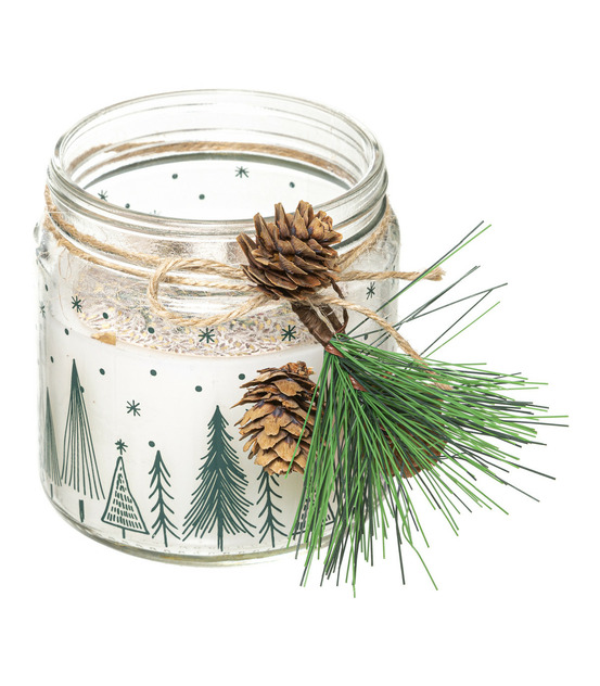 Bougie parfumée pot en verre imprimé avec déco 315 g