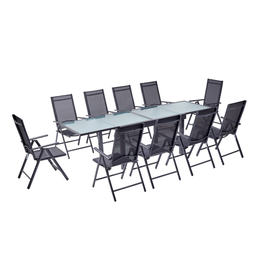 Table de jardin extensible 10 fauteuils en alu et toile pvc brescia