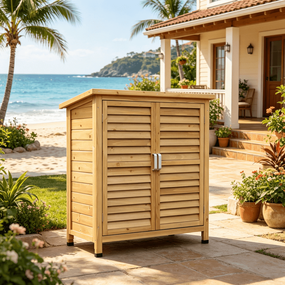 Armoire de jardin en bois de sapin pour terrasse abri rangement outils 87x97cm jaune - comfortxl outdoor living