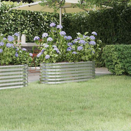 Carré potager ovale acier galvanisé jardin argenté 114x40x36 cm