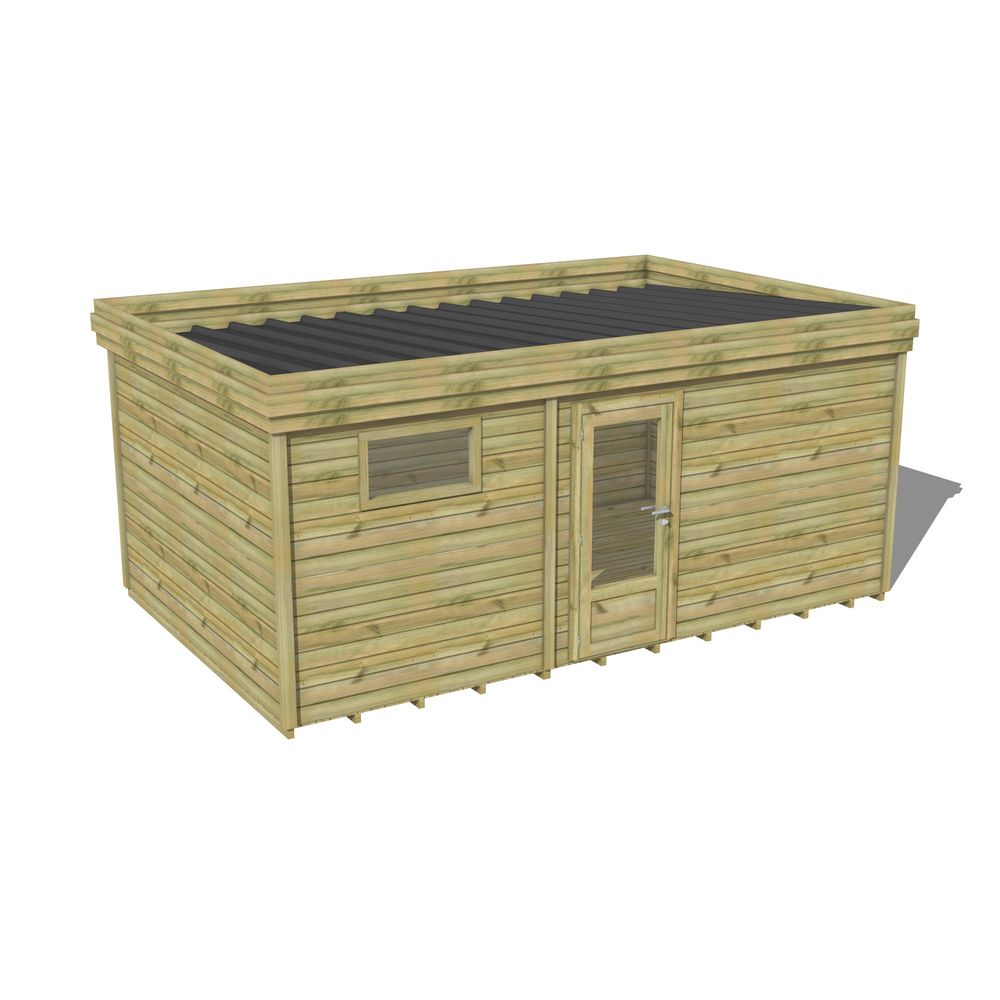 Abri de jardin bois pin traité autoclave 27mm - 5,495x3,44m / 19m2 - bac acier - plancher bois