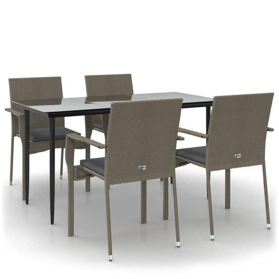 Ensemble à manger de jardin coussins 5 pcs noir et gris