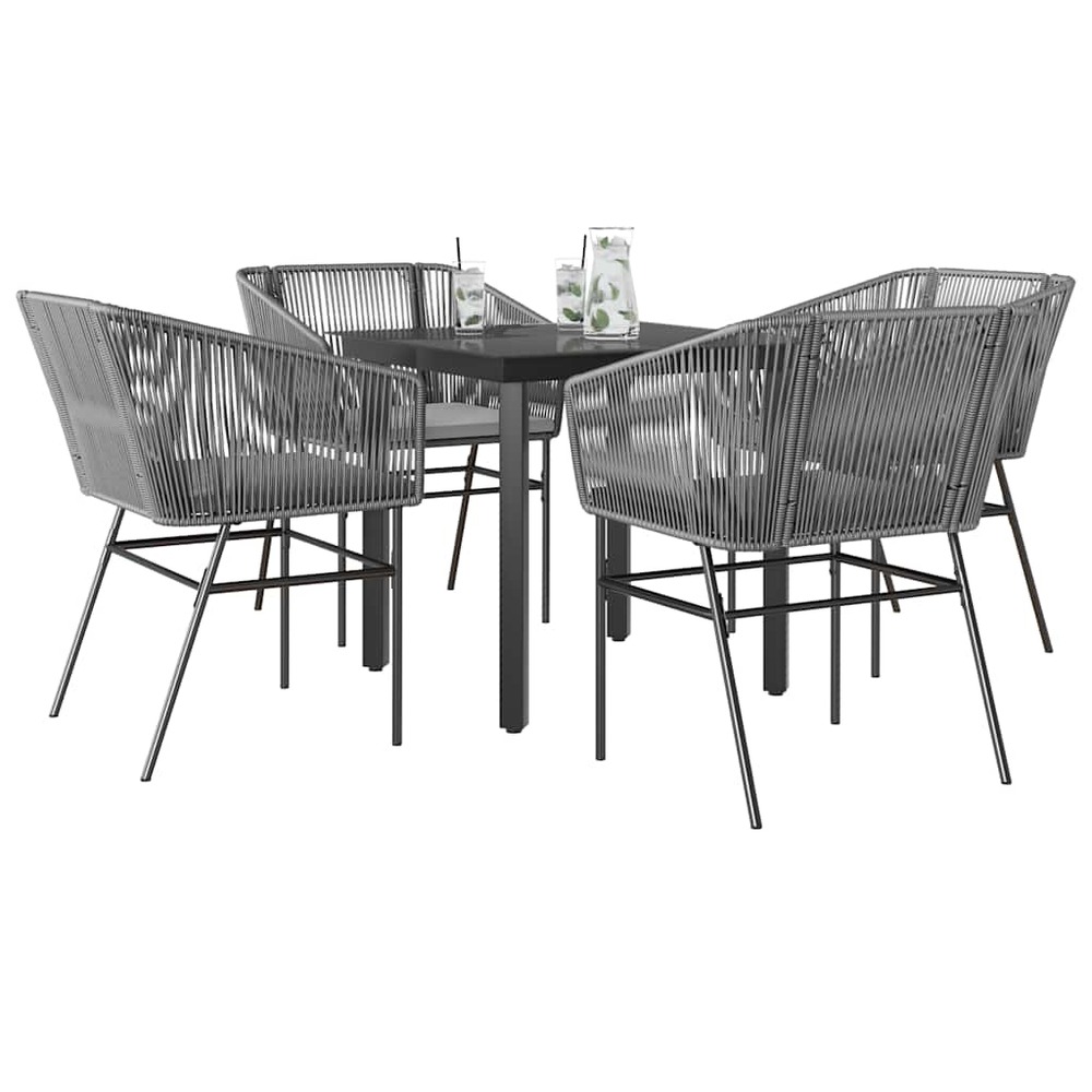 Ensemble à manger jardin coussins 5 pcs gris poly rotin verre