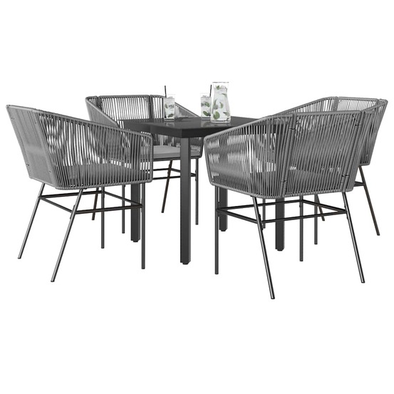 Ensemble à manger jardin coussins 5 pcs gris poly rotin verre