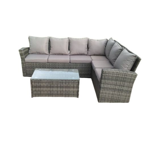 High back rotin corner sofa set table basse allongée mobilier d'extérieur gris foncé option droite