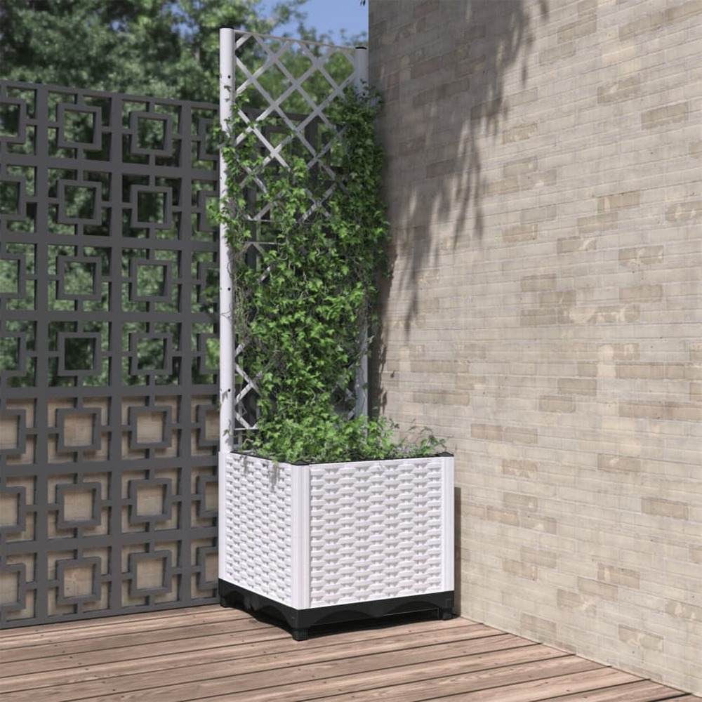 Jardinière avec treillis blanc 40x40x136 cm pp