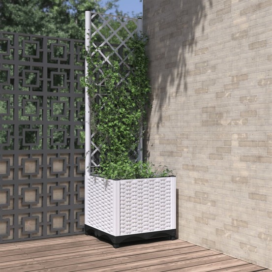 Jardinière avec treillis blanc 40x40x136 cm pp