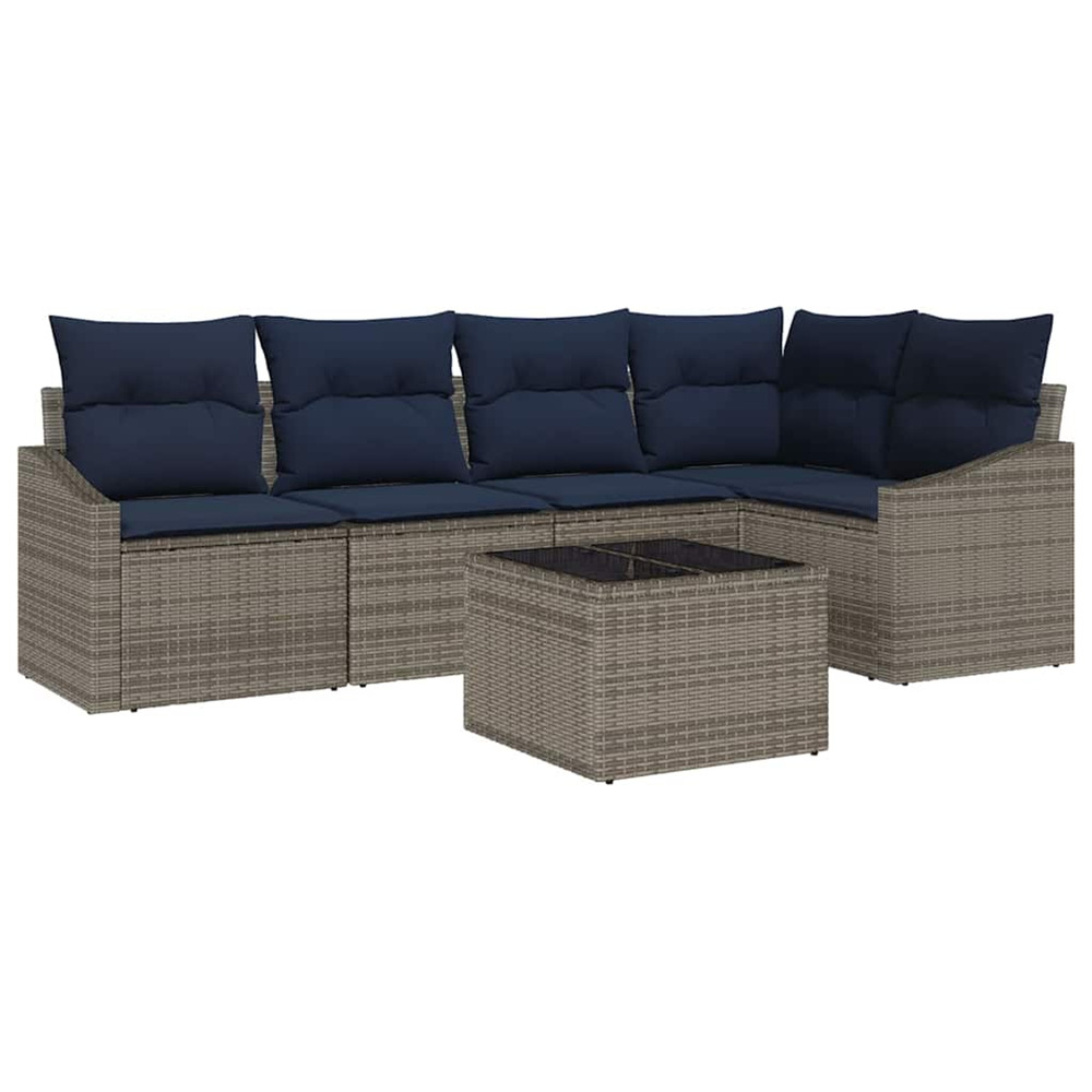 Ensemble de canapé de jardin 6 pcs gris et marine polyrotin