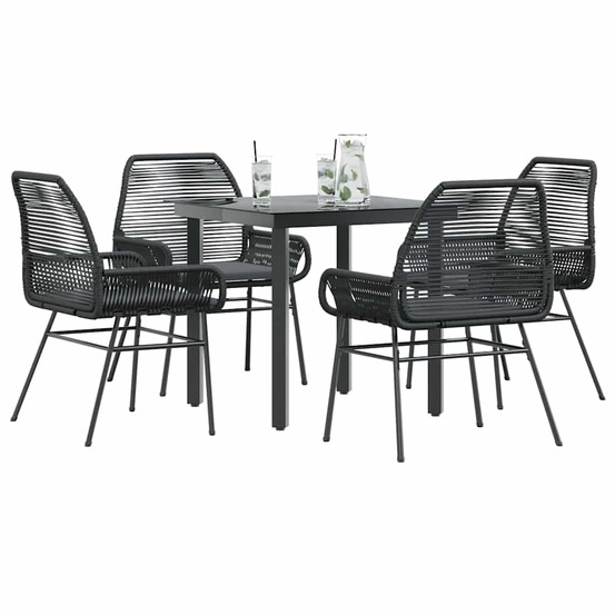 Ensemble à manger de jardin et coussins 5 pcs noir rotin verre
