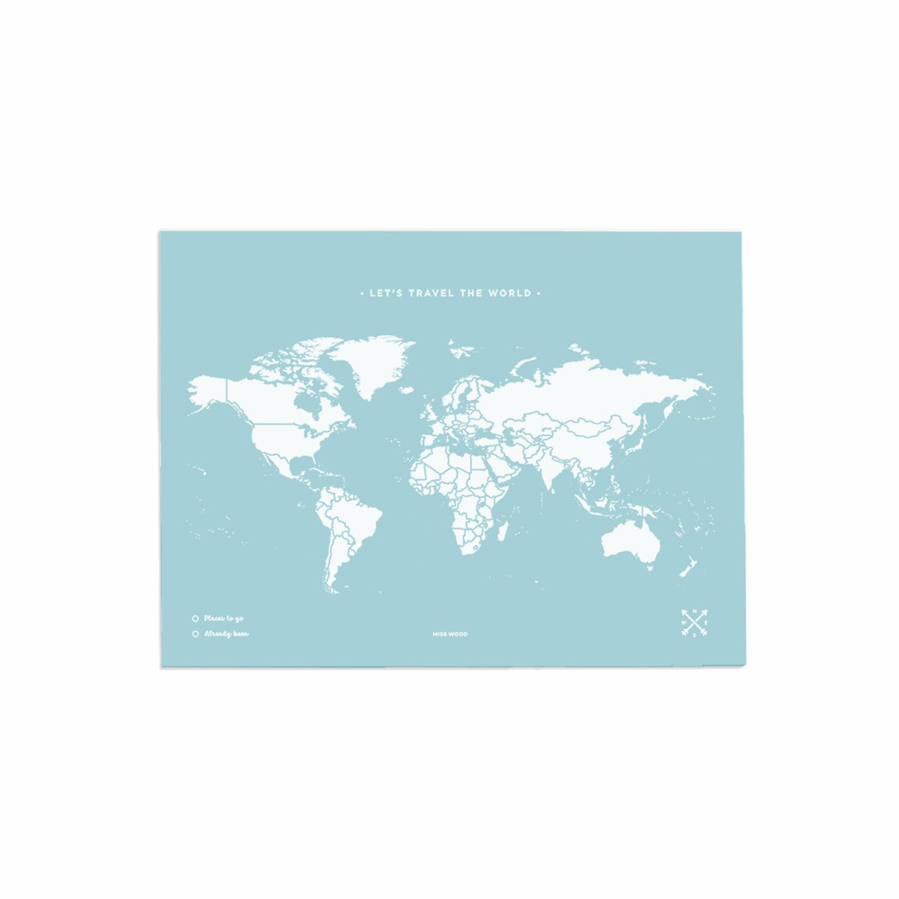 Carte en liège - woody map colors bleu / 60 x 45 cm / sans cadre