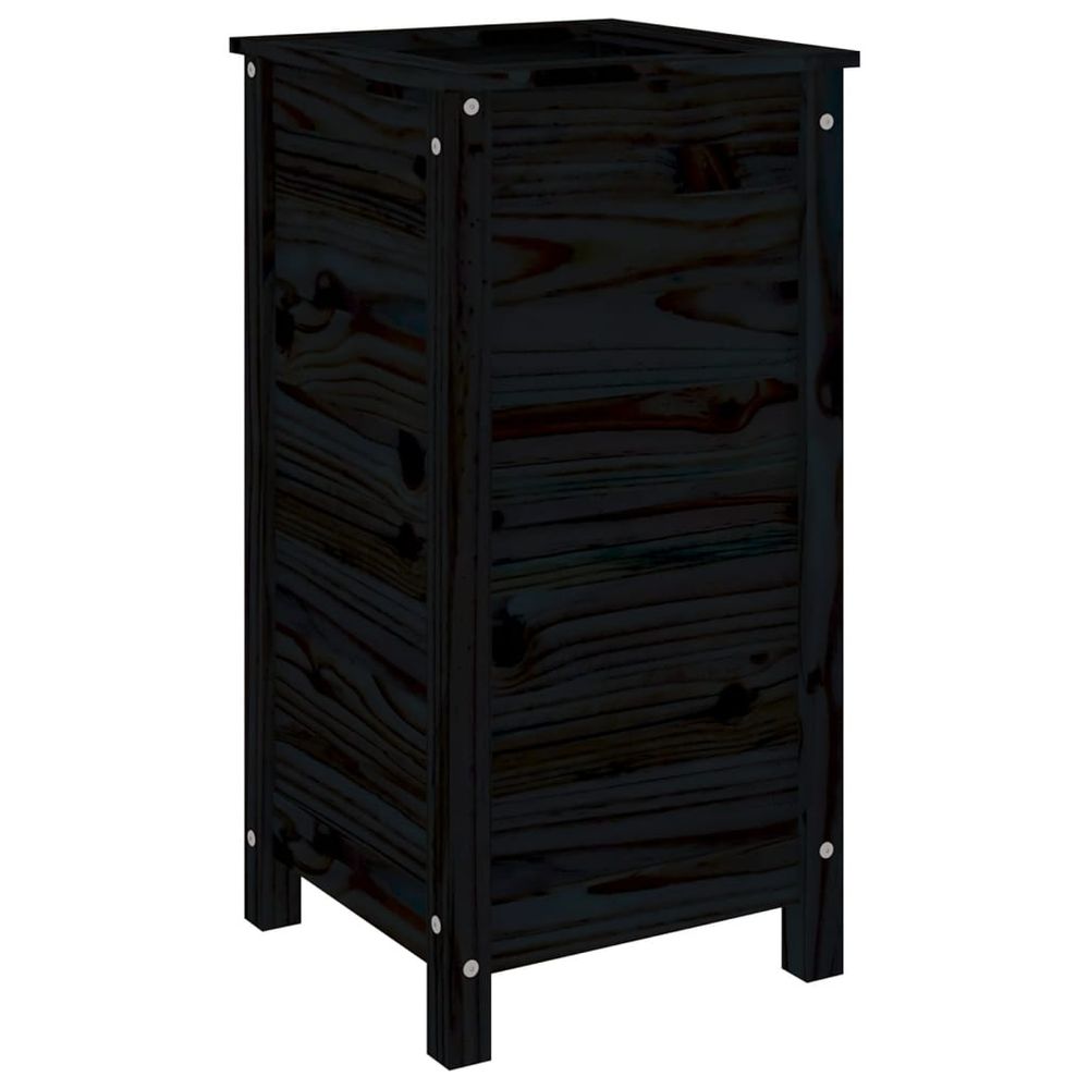Jardinière noir 40x40x78 cm bois massif de pin