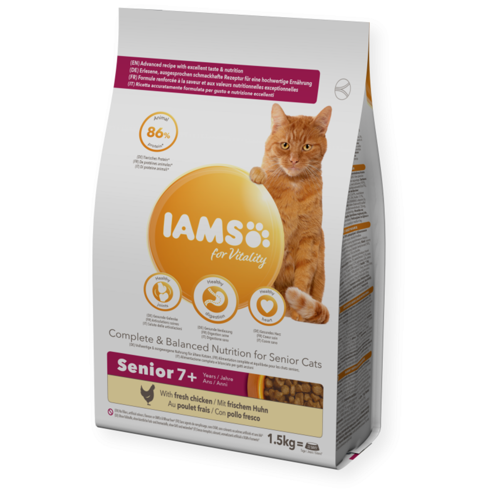 Croquettes chat senior poulet - iams for vitality 1,5 kg
