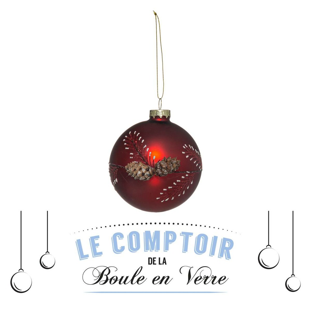 Boule de noël verre 90 moyen modèle pomme pin 2 assortiments