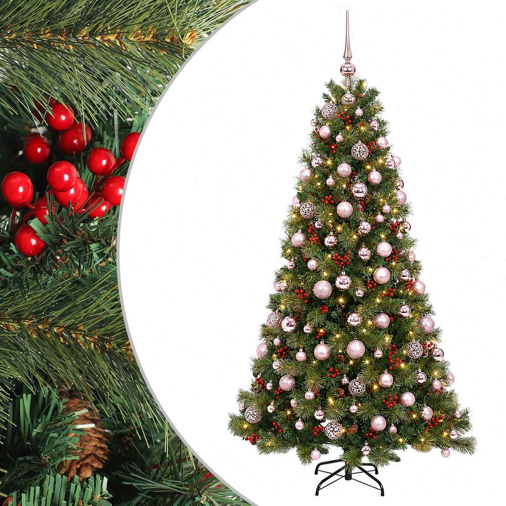 Sapin de noël artificiel avec boules 180 cm 300 led blanc chaud