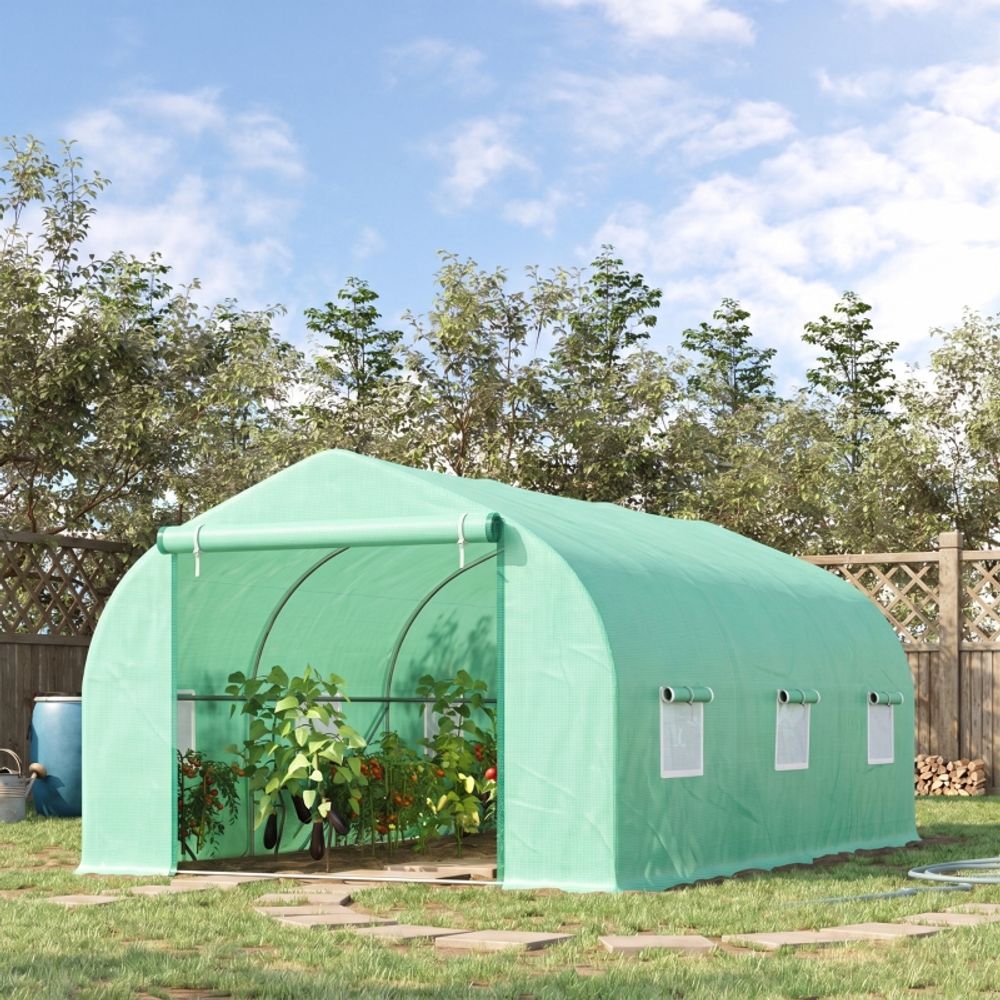 Serre tunnel de jardin pe acier galvanisé 4,5 x 3 x 2 m vert foncé potager anti-uv ventilée - comfortxl outdoor living