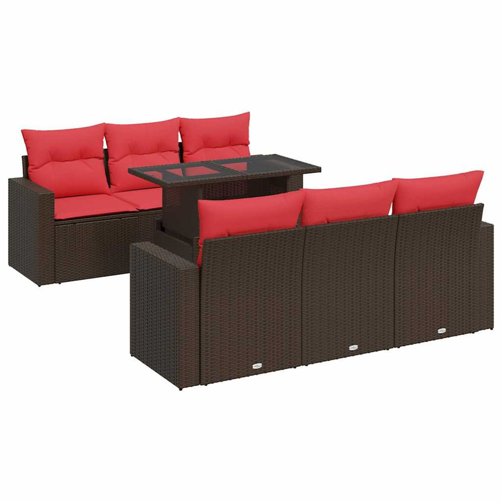 Salon de jardin avec coussins 7pcs marron résine tressée acacia