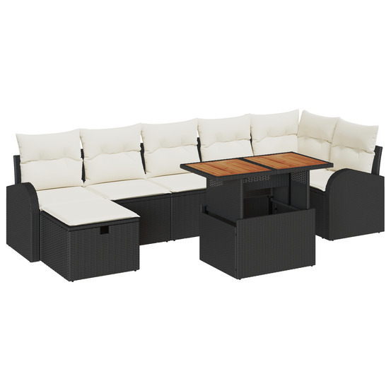 Ensemble de canapé de jardin 8 pièces avec coussins rattan poly noir