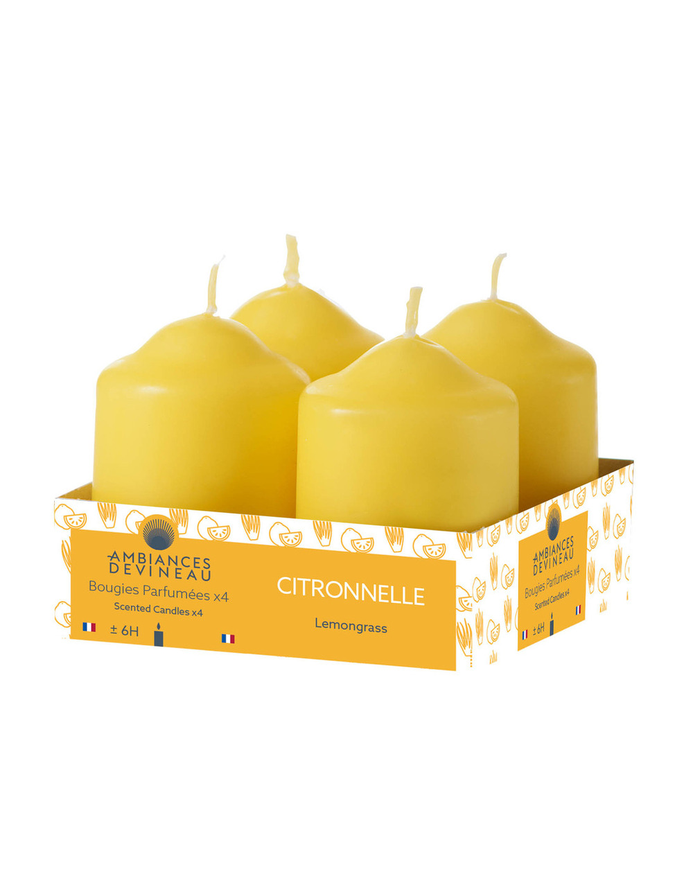 Bougies citronnelle d38 h56 lot de 4 en barquette - devineau