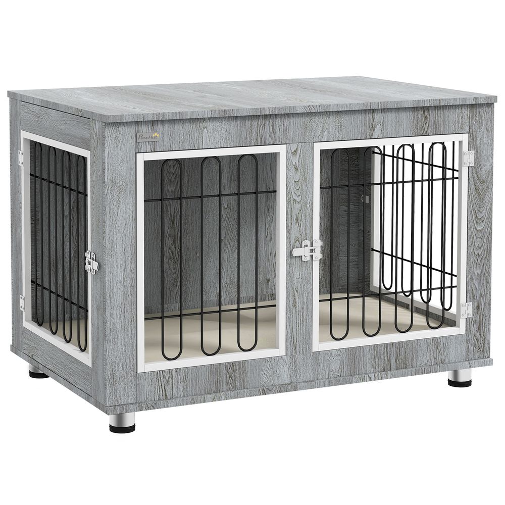 Cage pour chien acier 90 x 58 x 65 cm gris avec coussin doux lavable 2 portes - comfortxl outdoor living