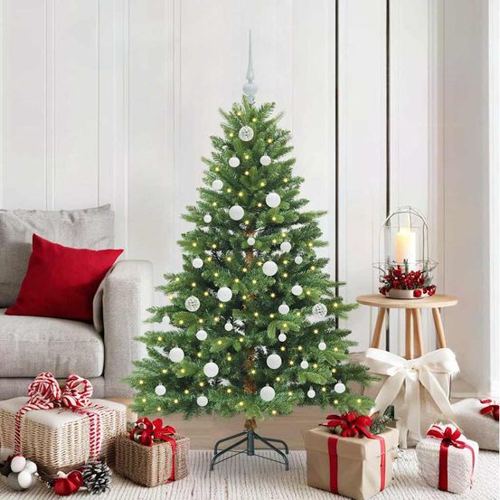 Sapin de fêtes 150 cm complet, illumination intense 150 led et 62 décorations