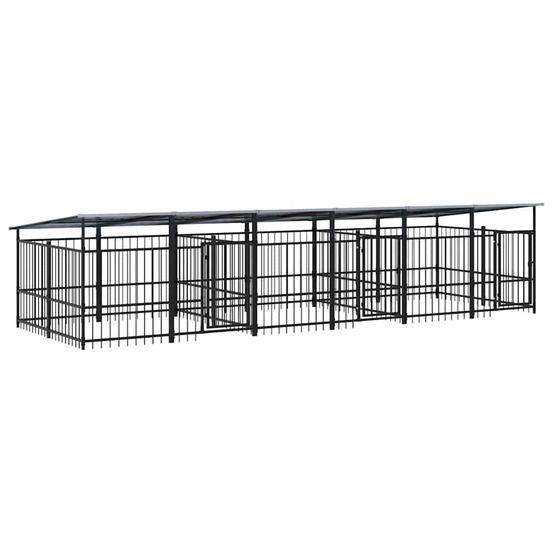 Chenil d'extérieur avec toit pour chiens acier 11,26 m²
