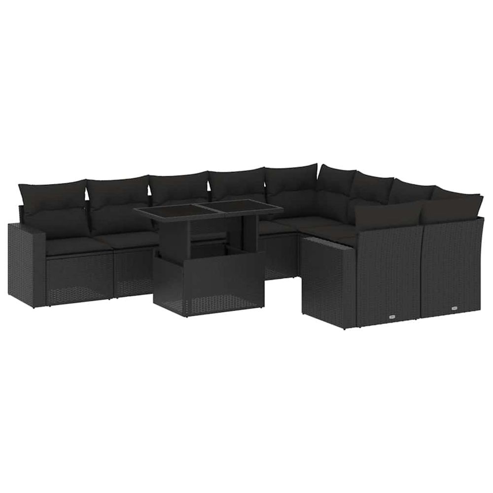 Salon de jardin 10 pcs avec coussins noir résine tressée