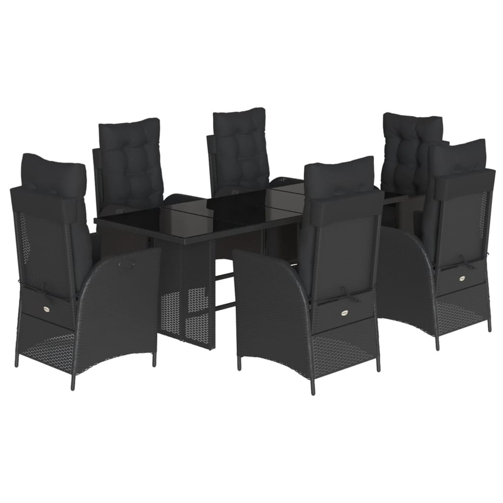 Ensemble à manger de jardin coussins 7pcs noir résine tressée
